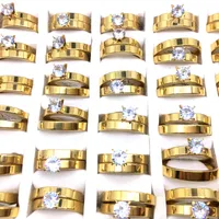36Pairs pour femmes Anneaux pour femmes 4mm Golden Zircon en acier inoxydable Bande de mariage Couple Cadeaux Cadeaux Bijoux Grossistes Lot