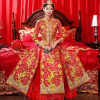 Roupas étnicas Lindo Chinês Chinês Noiva Cheongsam Tradicional Casar Dragon Dragon Phoenix Bordado Bordado Qipao
