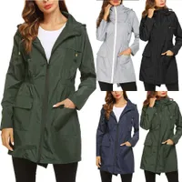 Женские новые куртки легкий дождевик водонепроницаемый куртка с капюшоном на открытом воздухе пешеходная куртка длинные дождь куртки активный дождевик