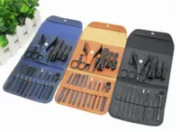 16 PCs Conjunto de cortadores de unhas Conjunto de manicure Kit de fingernail Clippers Pedicure de a￧o inoxid￡vel preto com estojo de couro PU para unha da unha XB1