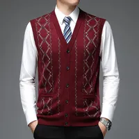 Männer Westen Autum Mode Wolle Cardigan Mantel Diamant Trendy Pullover Tief V-ausschnitt Strickweste Ärmellose Männer Kleidung