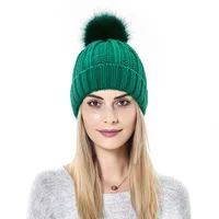 Mützen 2021 Seide Satin gesäumte Kappen Winter Warme Frauen Wolle Strick Beanie Hüte Faux Pelz Pom Stretch Kopf Schal Für Mädchen