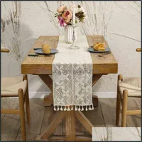 Tafel Runner Doeken Thuis Textiel Tuin Vintage Crochet Rame met kwastjes, Boho Cotton Hollow Out Bloemen Kantlopers voor Bruiloft Dineren