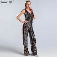Partykleider gemischt V-Ausschnitt Pailletten Sexy Abend 2021 Sleeveless Luxus-Overall Abendkleid Serene Hill LA60953