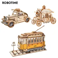 Robotime 3 tipos DIY 3D Transporte Modelo De Madeira Edifício Kits Vintage Carro Tramcar Presente De Brinquedo Para Crianças Adulto 210929