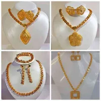 24k guldfärg dubai nigeria frankrike blomma örhänge / stor phoenix svans halsband smycken set kvinnor bröllopsgåva