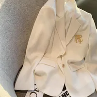 Frauenanzüge Blazer Brief Stickerei Anzug Jacke Weiß für Frauen Langarm übergroß