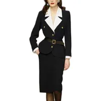 Wysokiej jakości kombinezon Mody Set damskie klasyczne czarno-białe kolory Block Jacket Pencil Skirt Sets 210526