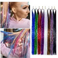 Hair Bun Maker Sparkle Glänsande Tinsel Rainbow Silk Extensions Bländar Kvinnor Hippie För Braiding Headdress Lång 100cm 120 Strands / Väska