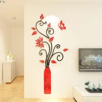 Wall Stickers Vase Acrylic 3D Sticker Home Decor Porch Living Room Background Flower Rattan Decoration