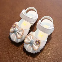 Sandały Sandq Baby Girls Summer Buty Daisy Bowtie Princess Pink Flat Fabear Close palce Zapatos White Lovely 2022