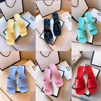 Women Designer Beach Thick Bottom Slippers Spring Summer Ladies Pointed Square Toe Sandals Leather Rubber Fruit Slides With Dust Bag Size 35-41
