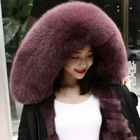 Surmonter la fourrure féminine de renard gros col coréen manteau en cuir intérieur détachable en cuir intérieur