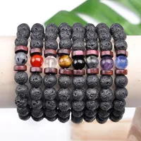 Mujeres y hombres Pulsera Natural Moonstone Buddha Chakra Beads Lava Stone Yoga Charm Bracelets Joyería con cuentas, hebras