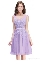 인기있는 주니어 칵테일 드레스 V 넥 얇은 명주 그물 레이스 짧은 무릎 - 높은 홈 커밍 드레스 Vestido de Festa BrideSmaid Dresses CPS341