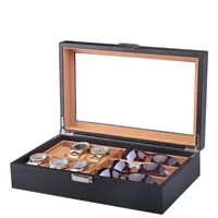 Boîtes de montre Cases Noir Stockage Organizer Box 6 3 Verres Cadeau d'affichage de l'emballage en cuir PU en cuir PU