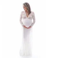 Maternity Klänningar Vit Klänning För Po Shoot Lace Fancy Graviditet Lång Baby Shower Maxi Klänning Gravid Kvinnor Pokagraf