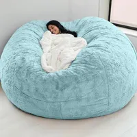 Chair Covers D72x35in Giant Fur Bean Bag Cover Big Round Soft Fluffy Faux BeanBag Lazy Sofa Bed Living Room Furniture Drop
