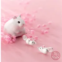 WANTME 100% 925 Sterling Silver Jewelry 3D Personalized Rat Mouse Stud Earrings For Women Girls Fashion Animal Pendientes Mujer 210507