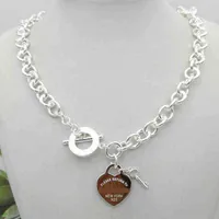 Kvinnors Nya TIF Silver Kärlek Stil Halsband 925 Sterling Silver Key Heart Charm Hängsmycke Halsband G1201