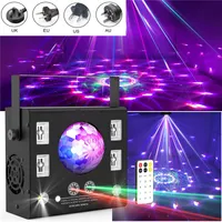 LED-steg Laserbelysning DMX-projektor 4 i 1 Strobe Flash Fjärrkontroll Magic Crystal Ball UV Effect Beam Spot Xmas Lights DJ Disco Remotes Music