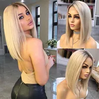 Synthetic Wigs AIMEYA Ombre Platinum Blonde For Women Straight Free Part Pre Plucked Natural Hairline Wig Daily Wear