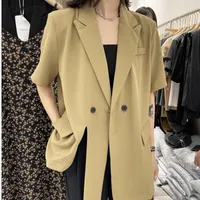 Kadın Takım Elbise Blazers Kadınlar Yaz Mizaç Trendy Kore Tarzı Çentikli Yan Yarık Zarif Kısa Kollu Boş Zaman Büro Kadın Giyim