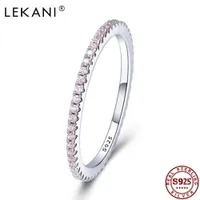 Lekani 925 sterling zilver volledig roze kristal bruiloft vrouwelijke ringen voor vrouwen klassieke eenvoudige geometrische fijne sieraden x0715
