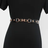 Paski Moda Slim PU Leather Rivet Waist Belt Hak Klamra Waistband Elastyczna gorset Femme Ceinture Europejskiej Koszula uliczna Ladies