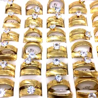 36 pares de ouro dos homens de ouro banda de casamento zircão anéis de aço inoxidável anéis de casal atacado lote