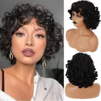 Synthetic Wigs Short Afro Kinky Curly For Black Women African Ombre Pink White Cosplay With Bangs High Temperature