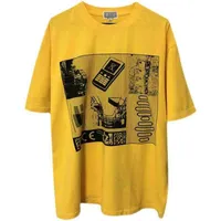 Cavempt New Short Mouwen T-shirt Men Lemon Yellow Travel Grab Round Neck Loose Shirt