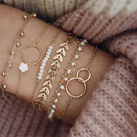 Bracelets à glands d'or pour femmes Bohemian pour femmes Boho Bijoux Géadriques Feuilles géométriques Couches de charme à la main Charme Set 9143