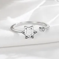 Enkel ihålig stjärna öppen ring verklig 925 sterling silver hexagram smycken mode tonåring tjejer gåva punk fingerringar justerbar storlek c3