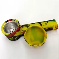 Tuyau de silicium de qualité alimentaire avec bol en métal Impression coloré DAB Huile de brûleur d'huile Tuyau de fumée Accessoires de tabac Graffiti silicon pipe A11 A40