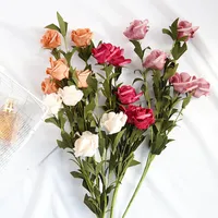 Flores decorativas grinaldas de seda de seda de ponta rosa Rose Rose Artificial Wedding Party Bride Home Table Plant Decoration DIY