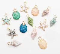 13 pçs / lote náutico ocea esmalte mar estrela marinha concha hippocampus encantos colorido pingente de gota de óleo para acessórios de jóias DIY melhor presente