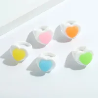 2021 INS Trendy Cute Candy Color Love Heart Ring White Acrylic Resin Rings for Women Girls Simple Jewelry Gift