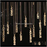 Necklaces & Pendants Drop Delivery 2021 12 Constellation Classic Taurus Virgo Sagittarius Gold Zodiac Sign Round Pendant Chain Necklace Jewel