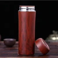 Stainless Steel Water Bottles 2 Colors Double Wall Insulation Tea Cups Wooden Bamboo Print Pattern Color Thermos Cups GWE12953