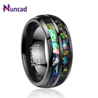 Nuncad Fashion Men Rings Electroplated Black Inlaid Shells Opal Dome Tungsten Steel Ring Size 7 8 9 10 11 12 T090R 220115