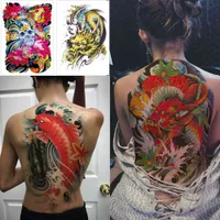 Pegatinas de tatuaje temporal grande grande Koi Skull Acuarela Cuerpo Tatuajes Dragón Serpiente Big Tattoo en la espalda para mujeres