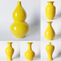 Vasi Vaso di fiori giallo di Jingdezhen Bottiglia in ceramica Zucca Pure Arredamento per la casa Feng Shui Ornamenti A $