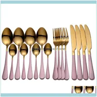 Cuisine de la vaisselle, Bar à manger Home Gardendinnersware Ensembles Spklifey Pink Pink Gold Vaisselle Couverts Couverture Fork Spoon Couteau 16 PCS Cuisine Dîner