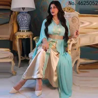 Etnisk Kläder Turkiet Malaysia Dubai Luxury Abayas Women 2 Piece Set Långärmad Öppna Abaya och Vest Dress Suit Höst Vinter