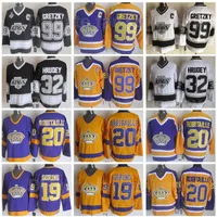 Vintage Los Angeles La Kings 20 Luc Robitaille Jersey Retro Eishockey 99 Wayne Gretzky 19 Butch Goring 32 Kelly Hrudey lila gelb