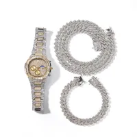 Homens colar gelado fora miami cadeia cubana hip hop jóias rosa ouro prata diamante relógio colares pulseira conjunto