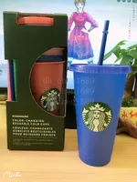 Starbucks Mermaid Dea 24oz / 710ml Cambiamenti di colore Tumblers Plastica Trasparente Bere Bere tazze con labbro e paglia tazze da caffè magici 50pcs