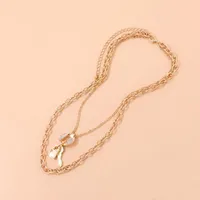 Pendant Necklaces Origin Summer Double Layer Gold Color Key Lock Necklace For Women Unique Design Hollow Out Rhinestone Jewelry