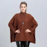 Scarves Arrivals 2021 Winter Warm Poncho For Women/ladies Thicken Blanke Hollow Solid Vintage Shawl And Wraps High Neckline Stock